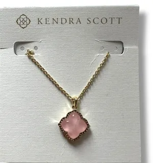 Kendra Scott Mallory Rose Quartz Small Pendant Necklace Gold Tone NWT thumbnail 1