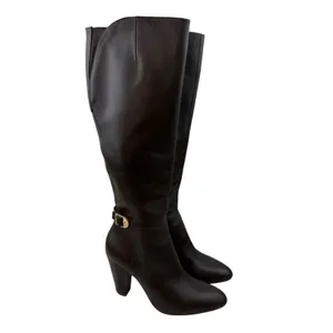 *Marc Fisher Shayna Tall Heeled Boots Womens 7.5 Brown Leather Classic Academia thumbnail 5