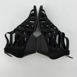 Eileen‎ Fisher Black Leather Strappy Cage Wedge Sandals Womens 8 Zip Back thumbnail 6
