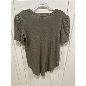 Left Of Center Olive Green Tunic T Shirt V Neck Round Raw Hem Cotton USA Boho thumbnail 3