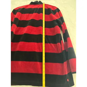 Lauren Ralph Lauren Red Black‎ Striped Velour Quarter Zip Pullover Sweater XL thumbnail 8
