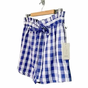 NWT Joie Gingham Shorts Blue & White Check Cotton Paper Bag Waist Size XL NEW thumbnail 4