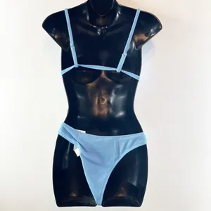 Cupshe Front Tie Bikini Top & Ultra Cheeky Bottoms Set Sky Blue Medium thumbnail 5
