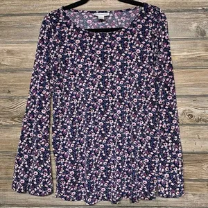 Motherhood Maternity Womens Medium Top Black Purple Floral Bell Sleeve‎ Blouse thumbnail 1