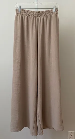 Zara Boho Coastal Relaxed Flowy Wide Leg Pants Small Tan thumbnail 1