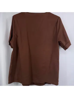 Women’s Brown Wrap Style Babydoll Blouse Size Large Short Sleeve thumbnail 6