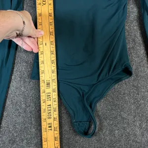 Babaton Mock Neck Long Sleeve Bodysuit Teal Green 2XS Thong Snap Closure thumbnail 4