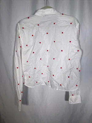 Old Navy Womens Heart Cropped Button Down Shirt Medium Tall New With Tags thumbnail 5