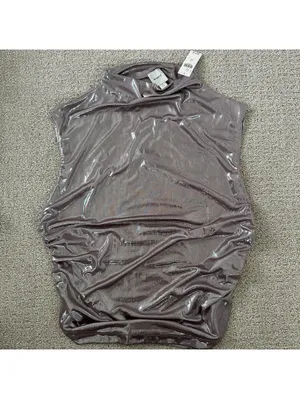 Maeve Mock Neck Sleeveless Ruched Shine Tank Top Anthropologie NWT XL Mauve thumbnail 5
