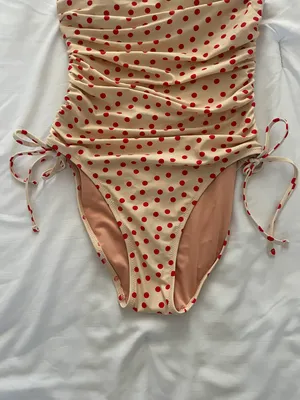 J.Crew Ruched one-piece swimsuit with side ties in red dot print thumbnail 6