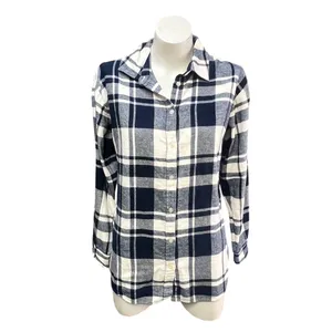 LOFT Women's Plaid Flannel Tunic Shirt Navy Blue & White Size M thumbnail 2