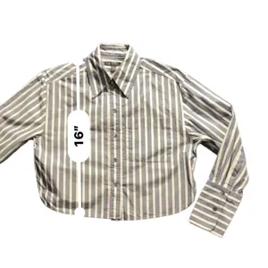 Banana Republic Blue White Striped Cropped Button-Up Shirt XS Cotton Long Sleeve thumbnail 5