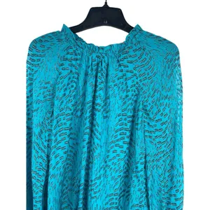 Lilly Pulitzer Silk Metallic Shimmer Blouse M Teal Long Sleeve Sheer Lined Top thumbnail 6