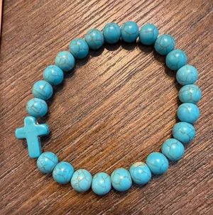 Unbranded Turquoise Beaded Cross Bracelet One Size thumbnail 1
