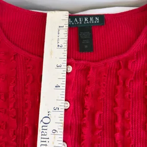 Lauren Ralph Lauren Red Thermal Waffle Knit Ruffle Henley Top Womens Size Medium thumbnail 7