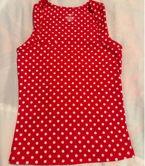 QINSEN Womens Red White Polka Dot Tank Top Scoop Neck Stretch XS thumbnail 1