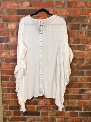 Blue island womens crochet swim cover up kaftan white L thumbnail 4