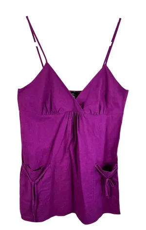 Tropical Wear Magenta Linen Rayon Babydoll Camisole‎ Top V-Neck Purple Beachy L thumbnail 1