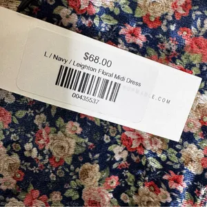 NWT Mable Leighton Floral Velvet Puff Sleeve Midi Dress Navy Size L thumbnail 10