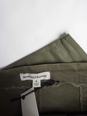 Newbury Kustom Olive Green‎ Button-Front Frayed Hem Denim Mini Skirt - Small thumbnail 3