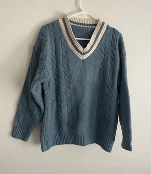 Knitted v neck sweater Blue thumbnail 1