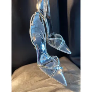 JLO Jennifer Lopez Parlan Silver Rhinestone Clear PVC Pointed Toe Pumps 9.5M thumbnail 5