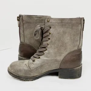 Madden Girl Mistley Grey Distressed Faux Leather Combat Ankle Boots thumbnail 4