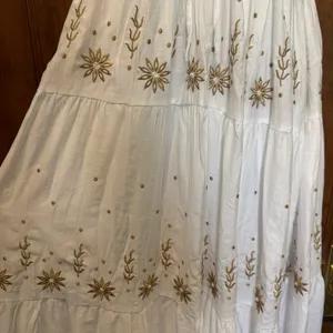 NWT Embroidered Smocked Tiered Boho Halter Maxi Dress L Real Love Fairycore Gold thumbnail 3