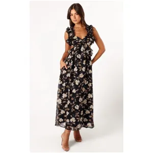 Petal & Pup Lucah Dress Size Large Frill Floral Maxi Wedding Formal Cocktail Blk thumbnail 3