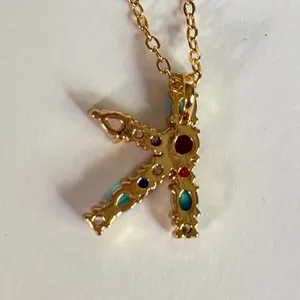 Gold Multicolor Gemstone Letter Necklace - Women's Jewelry thumbnail 3