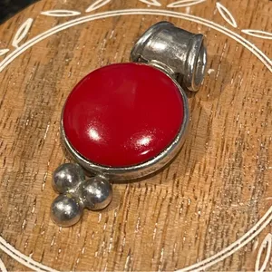 Vintage 925 Silver Red Coral Pendant signed necklace menswear womenswear thumbnail 12
