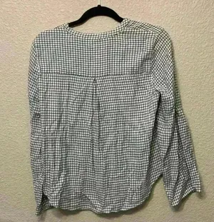 Madewell White with black window pane plaid sz M bell sleeves button down academia preppy thumbnail 6