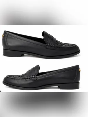 Vince Camuto Calie Black Leather Woven Penny Loafers Size 8 thumbnail 3