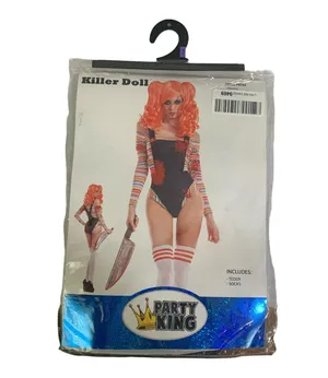 Party King Sexy Killer Doll Chucky Bloody Bodysuit Costume PK762 Teddy Socks XL thumbnail 2