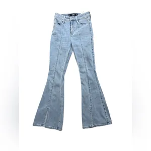 Hollister High Rise Flare Split Hem Medium Wash Jeans Y2K Women’s Size 24 L 29 thumbnail 3