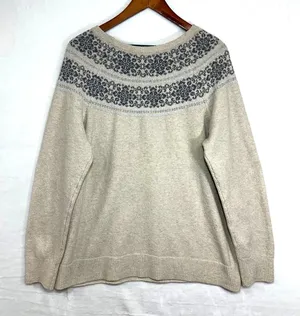 Croft & Barrow XL Fair Isle Yoke Sweater Beige Metallic Knit Cozy Winter Nordic thumbnail 1