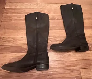 INC International Concepts Fawne Black Leather Knee-High Riding Boots Size 7 thumbnail 1