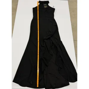 Woosea Womens Black High Neck Ruffle Front Slit Maxi Evening Gown Dress Size M thumbnail 2