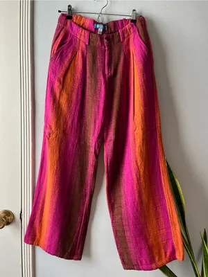 Urban Outfitters• Pink & Orange Low Rise Wide leg Martina Linen Trouser• Sz 0 thumbnail 2