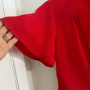 Monteau Red Short Sleeve Wrap Blouse with Mandarin Collar thumbnail 4