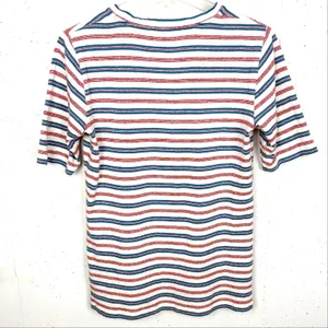 Emerson Fry Hemp Organic Cotton V-Neck Striped Top Sweater Knit Red Blue Medium thumbnail 3