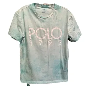 Polo Ralph Lauren TShirt Women's Logo‎ V Neck Size Small Tie Dye Turq/White thumbnail 1