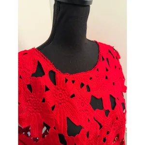Atmosphere Tomato Red Floral Crochet Lace Crop Top Guipure Cutout Short Sleeve thumbnail 3