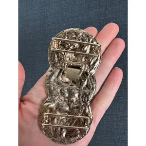 Lot of 2 Vintage Belt Buckles Rhinestones Boho Gold Tone‎ Chunky Statement thumbnail 8