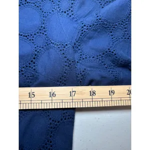 J.Crew‎ Navy Blue Eyelet Cotton Mini Dress 12 V-Neck Long Sleeve Lined Scallop thumbnail 5
