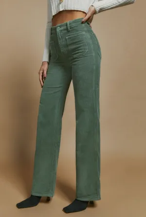 Reformation Alyssa High Rise Wide Leg Corduroy Pants Green 27‎ Organic Cotton thumbnail 1