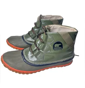 Sorel Waterproof Out And About Green Olive and Orange Winter Ankle Boots thumbnail 1
