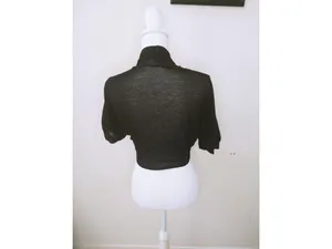 Black Lightweight Sheer Open-Front Short-Sleeve Shrug - Womens Versatile Layerin thumbnail 4