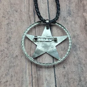 Western Texas Star Brooch Pin Pendant on a Black Faux Cord Collar Necklace 18" thumbnail 9