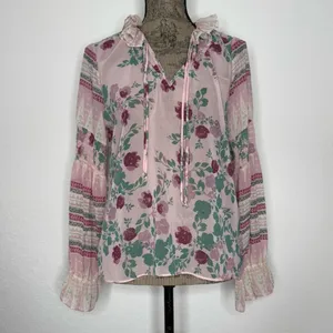 REVOLVE Misa Los Angeles Revolve Pink Green Floral Bohemian Blouse XS thumbnail 2